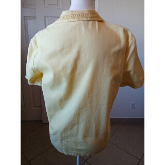 Rebecca Malone Shirt Women Small Yellow Linen Blend ButtonUp VNeck Short Sleeve - Picture 3 of 14